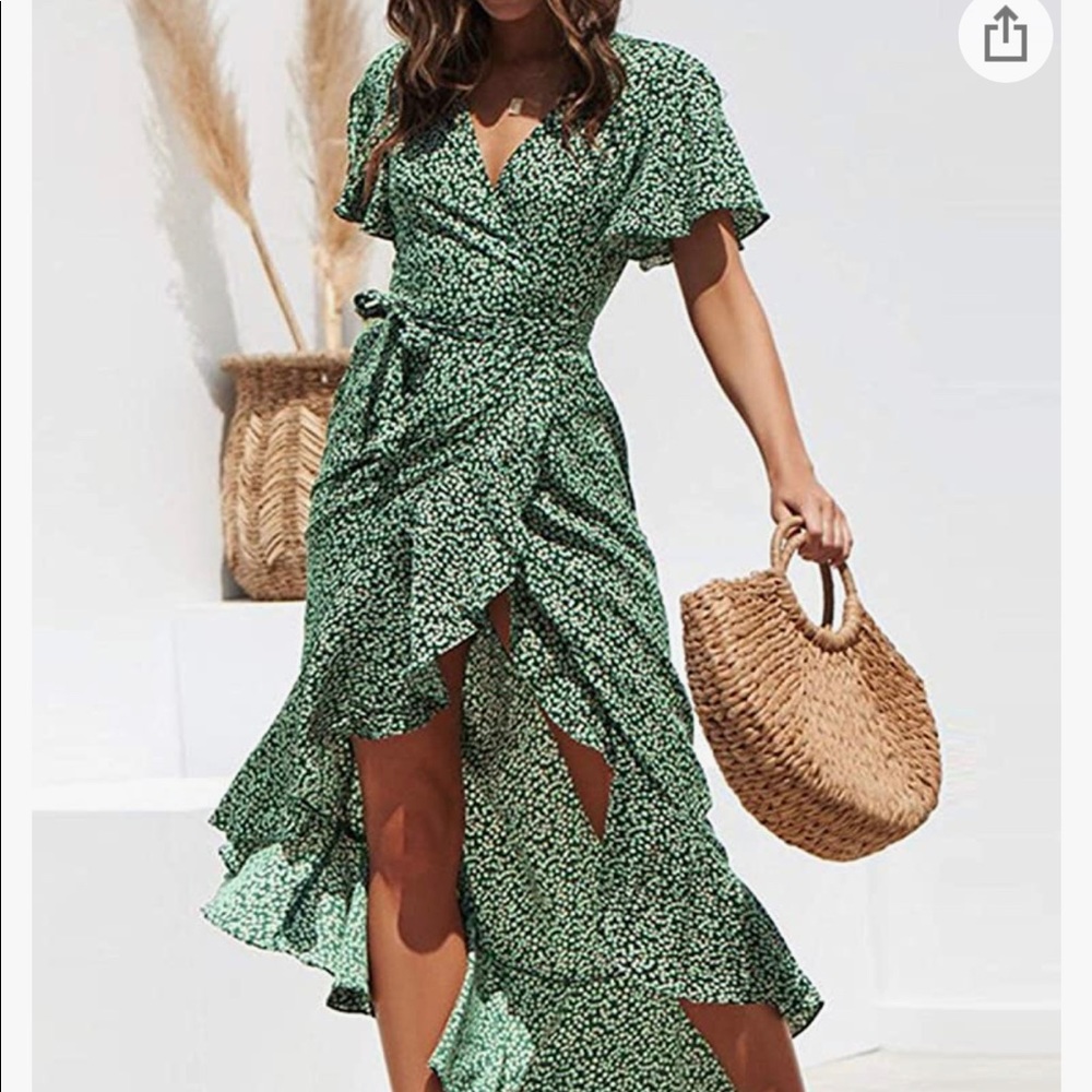 NWT Chiffon, V-Neck, Faux Wrap, Ruffle Maxi Dress